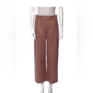 Helmut Lang Lamb Leather Straight Leg Pants Brown Nude Size 4 NEW